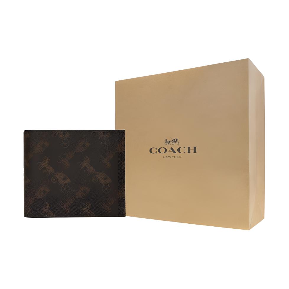 Coach Кошелек-портмоне Лошадь и Карета Двойной Складной Мужской Кошелек Темно-Коричневый 4906-A7U