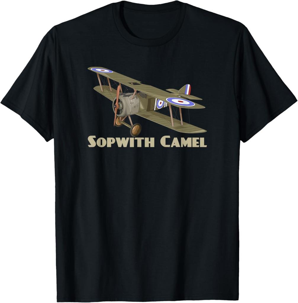 Avion De Chasse Sopwith Camel WW1 Biplan Britannique T-Shirt Short Sleeve Casual 100% Cotton Shift