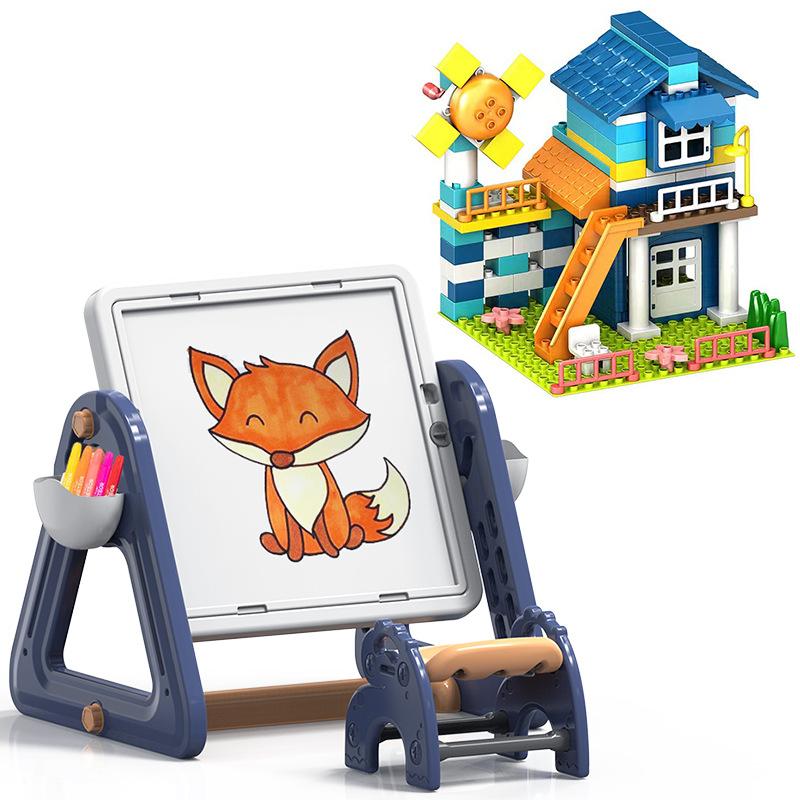 Детский набор стульев, обучающий треугольный стол, строительные блоки из крупных частиц и труб, стол для строительства, который можно зафиксировать и сложить