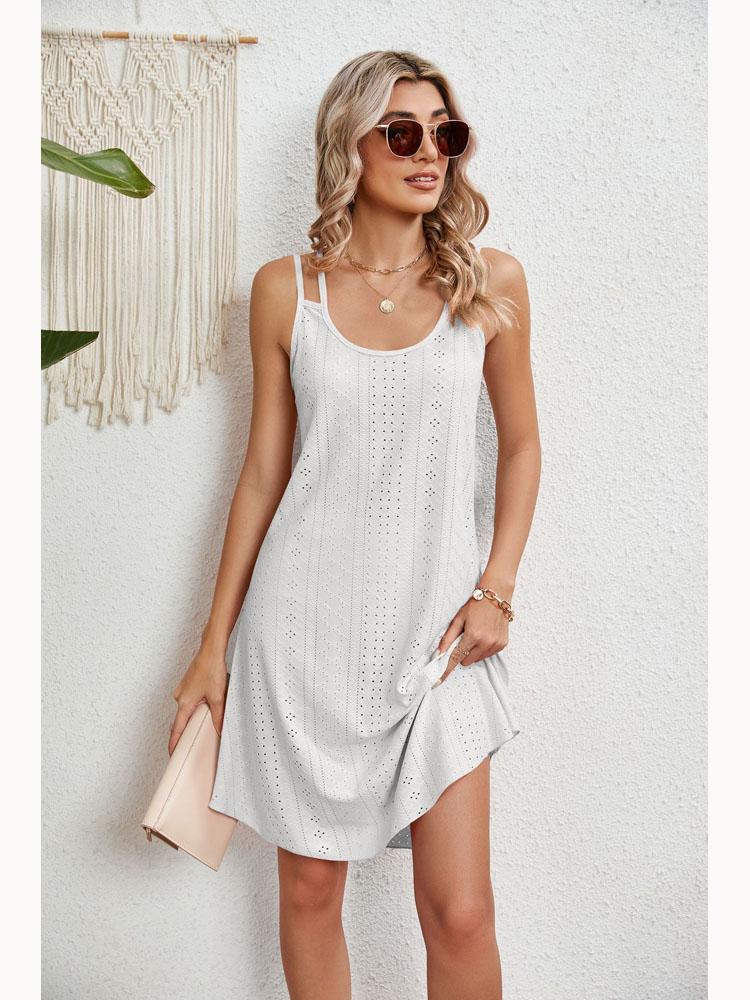 2025 Лето Круглый вырез Без рукавов Однотонные повседневные платья Холтер Женская модная элегантная женская одежда