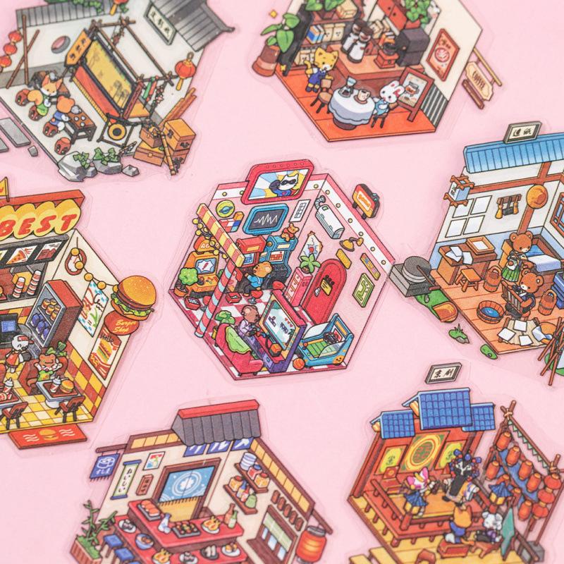 12 Pieces Cute Cartoon Mini 3D Stereo Scene Stickers, Kawaii Designs & Strong Dimension, Self-Adhesive for Journal DIY