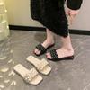 Wearing Flat-bottomed Beach Sandals Pearl Slippers Women's 2025 Summer New Internet Celebrity Xiaoxiangfeng Fashion Skirt