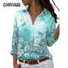 Spring and Autumn Women's Plus Size Shirt Printed Long Sleeve Lapel Shirt