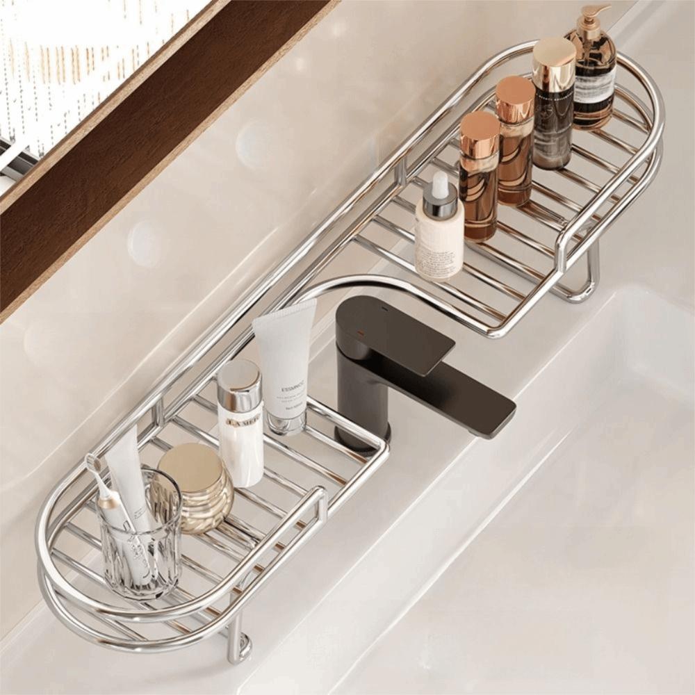 No-Drill Sink Shelf Foldable Foot Bathroom Organizer Non Punching Faucet Storage Rack Countertop