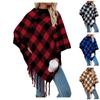 Women's Fashion Temperament Casual Light Luxury Thousand Birds Plaid Fringe Shawl Sweater Cloak Coat