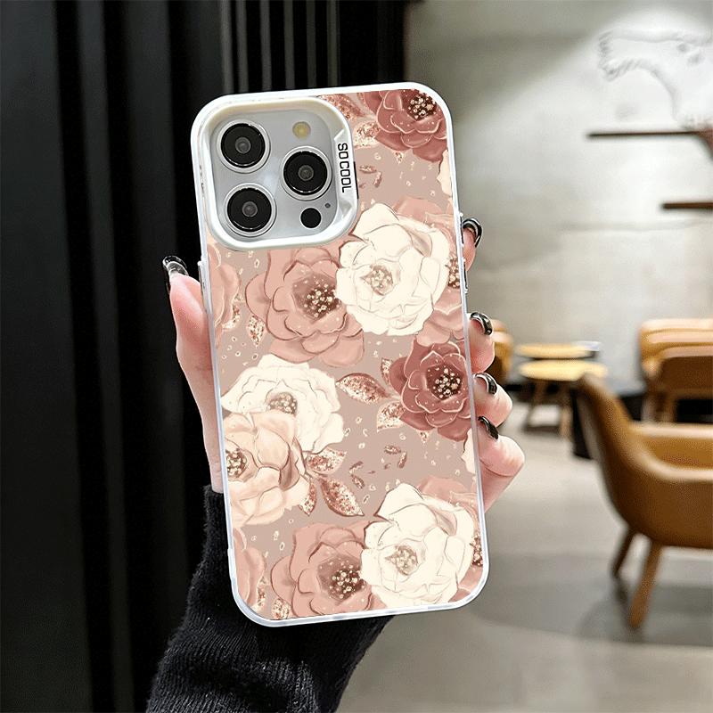 Красивый Розово-Золотой Художественный Мягкий Чехол для Телефона для iPhone 15 16 17 Pro Max 17Air 16E 14 Plus 13 12 Mini Ударопрочный Задний Корпус