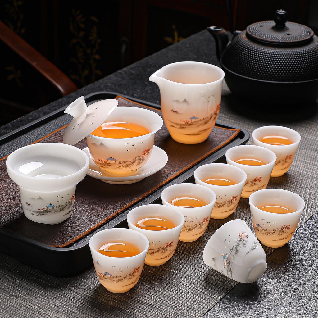 High-grade ice seed jade porcelain tea set merchandise souvenir business company high-end gifts can be done