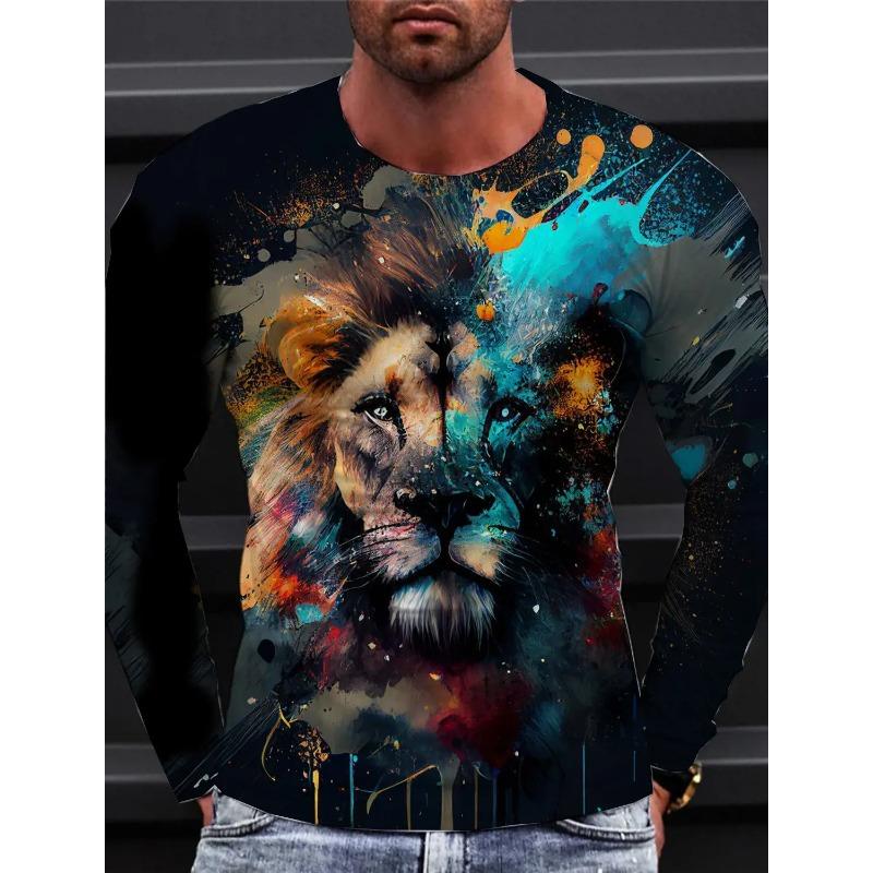 Футболка с длинным рукавом Lion для мужчин, повседневная верхняя модная спортивная одежда Harajuku 3D полная печать, уличная одежда 2024