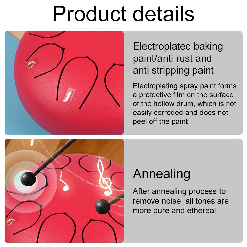 6-дюймовый 8-нотный стальной барабан для хэндпана, ударные инструменты (красный) #
