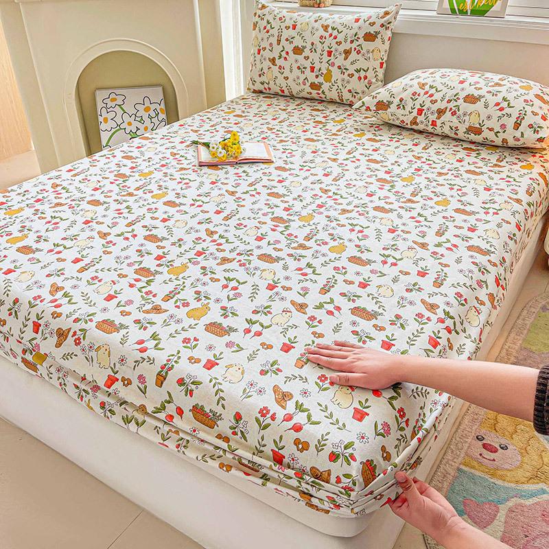 Cotton Bed Sheet on Elastic Cute Printed Mattress Cover for Kids Cartoon Pure Cotton Bed Linen (without Pillowcase)