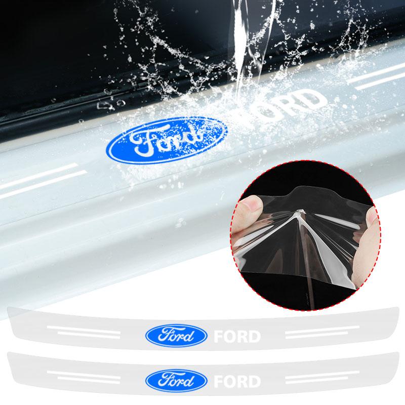 VCLG2 Car Threshold Protector Transparent Decorative Badge Sticker for Ford Mustang Kuga Fiesta MK7 Escort Explorer Focus Edge 2 4 MK2