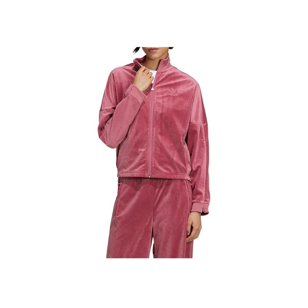 Adidas Originals Logo Embroidered Casual Sports Velvet Stand Collar Jacket Women Jacket Rose GV2919