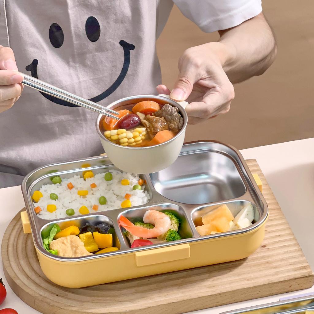 WORTHBUY Large Capacity 304 Stainless Steel Divided Lunch Box For Student Safe Heatable Portable Leak-proof Lunch Container Set