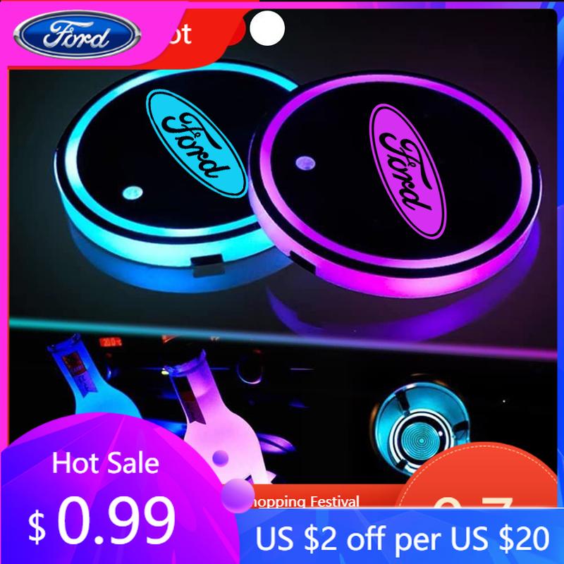 Car Sticker Hot For Ford For Ford Mondeo Focus Raptor Edge Explorer Ranger Fiesta Kuga ST 7 Color LED Car Cup Holder Light Lumin