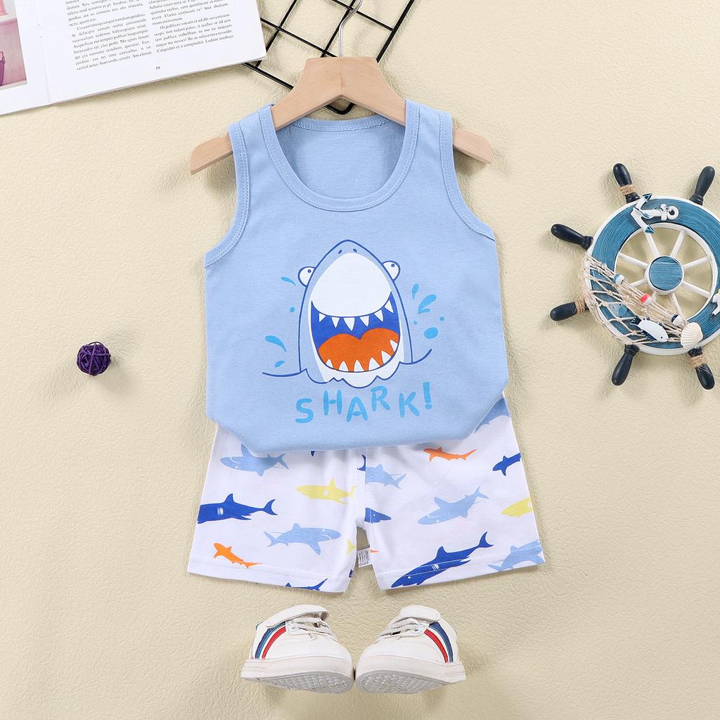 Kids Vest Set Summer Cotton Girls and Boys Vest + Shorts Set