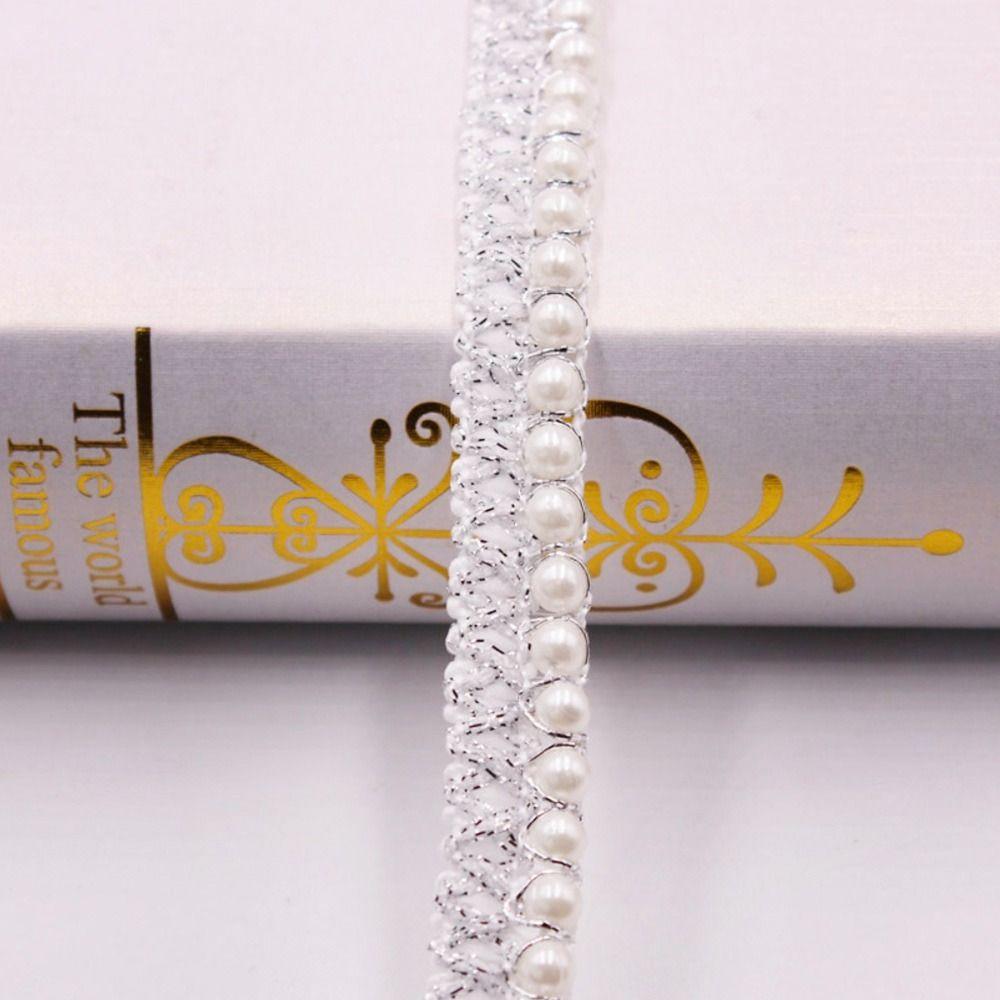 Needlework Applique Fabric Beaded Lace Ribbon Hand-stitched Pearl Lace Trim Pearl Braid Lace Ribbon