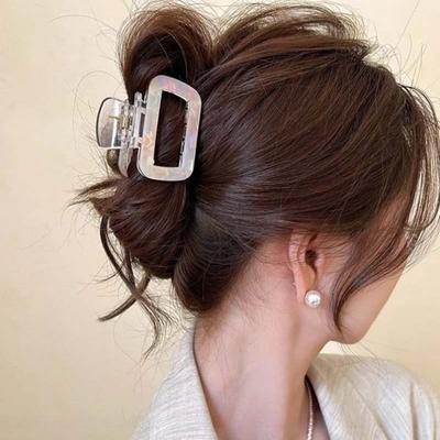 Корейские Красочные Квадратные Заколки для Волос для Женщин Девушек Элегантные Акриловые Полые Геометрические Зажимы-Акулы Полузаколки Аксессуары для Волос