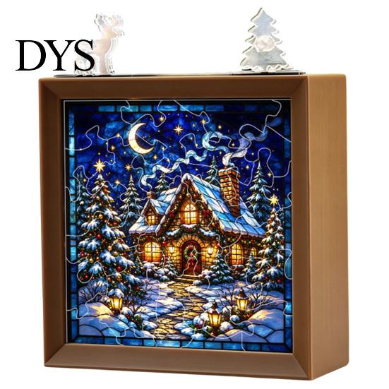 Настольный домашний орнамент DIY Рождественская акриловая головоломка Ночник, Деревянная рама Ручная сборка Пазл Ручная работа Арт-набор Лампа, Креативный настольный светодиодный