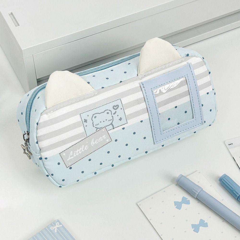 Cat Ear Design Pen Bag Multi-Layer Pencil Pouch Large Capacity Stationery Bag  Gift