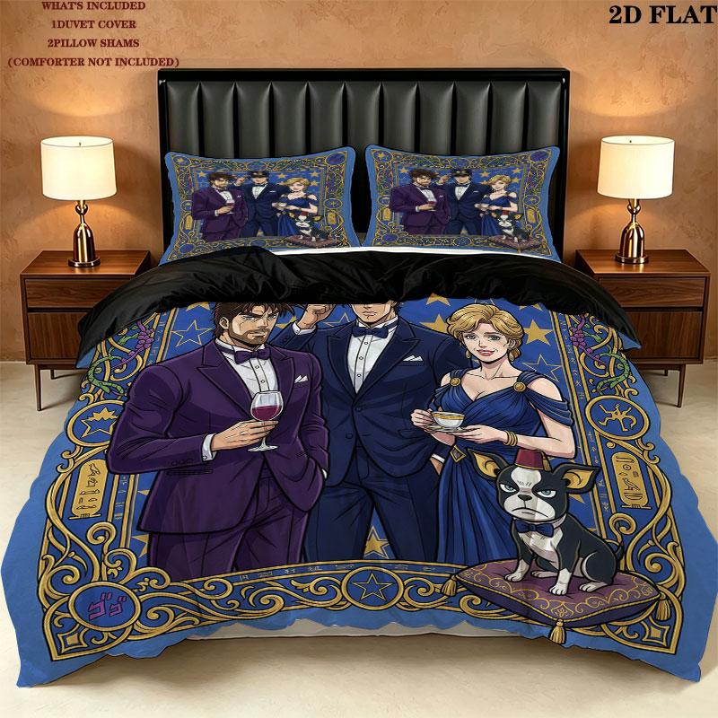Jojos Bizarre Adventure Pattern Bedding Quilt Set Quilt Cover Pillowcase Home Birthday Gift(1 * duvet cover + 2 * pillowcase, without core)