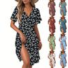 Women's Summer Fashion Floral Print Dress Casual Beach A-Line V-Neck Loose Sundress