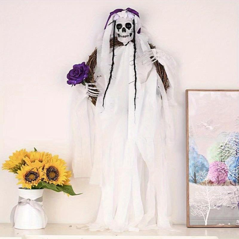 1 Pcs Skeleton Haunted House Props Pendant Ghost Bride Groom Rattan Ring Garland Party Supplies Halloween Decor