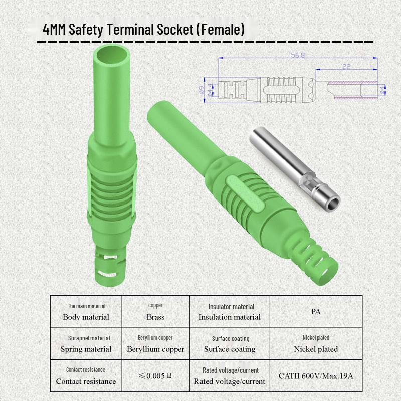 Тестовый удлинительный шнур с банановыми штекерами 4 мм, папа-мама, никелированное медное покрытие разъема, паяемое гнездо 32А