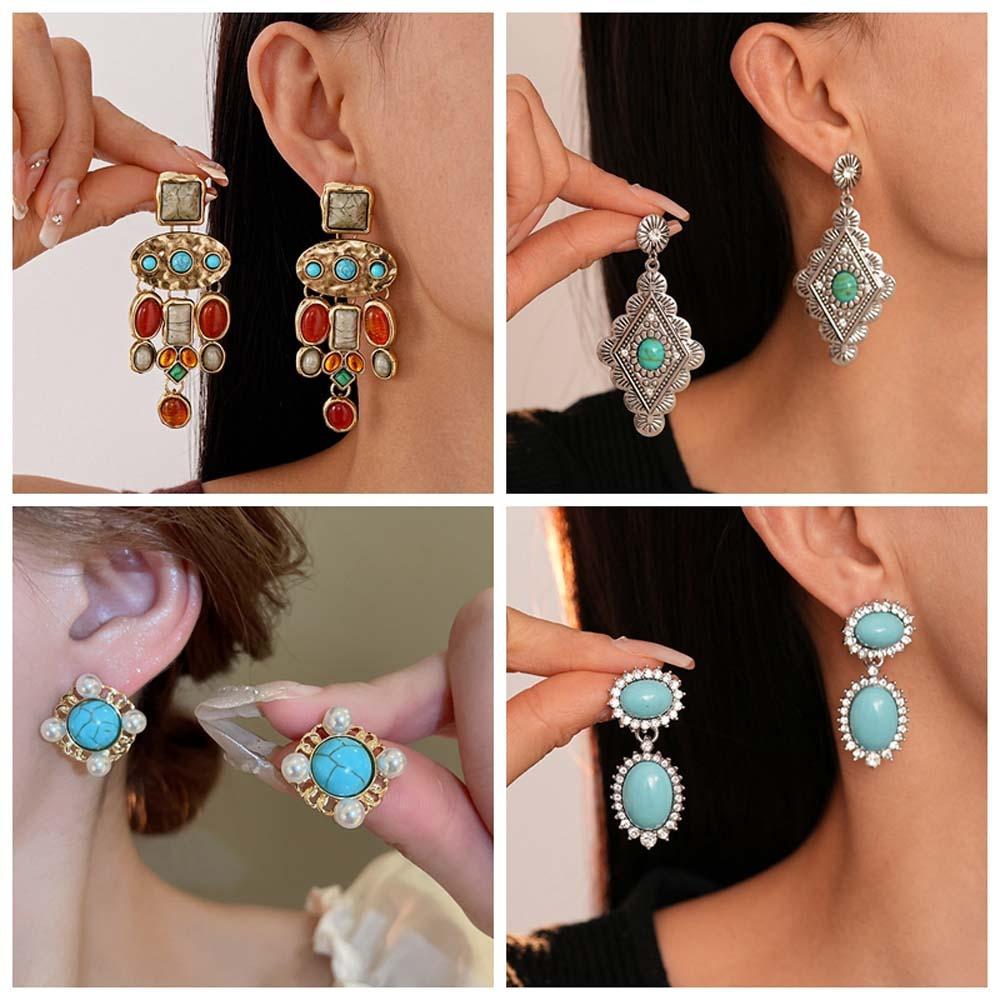 Bohemia Style Ethnic Style Tassel Earrings Green Water Drop Earrings Pendant  Summer Party