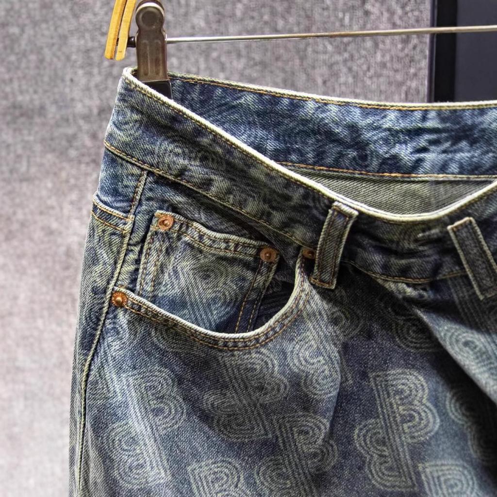 JYL Мужские Джинсы Уличный Стиль Молния Укороченные Прямые Широкие Штанины Деним