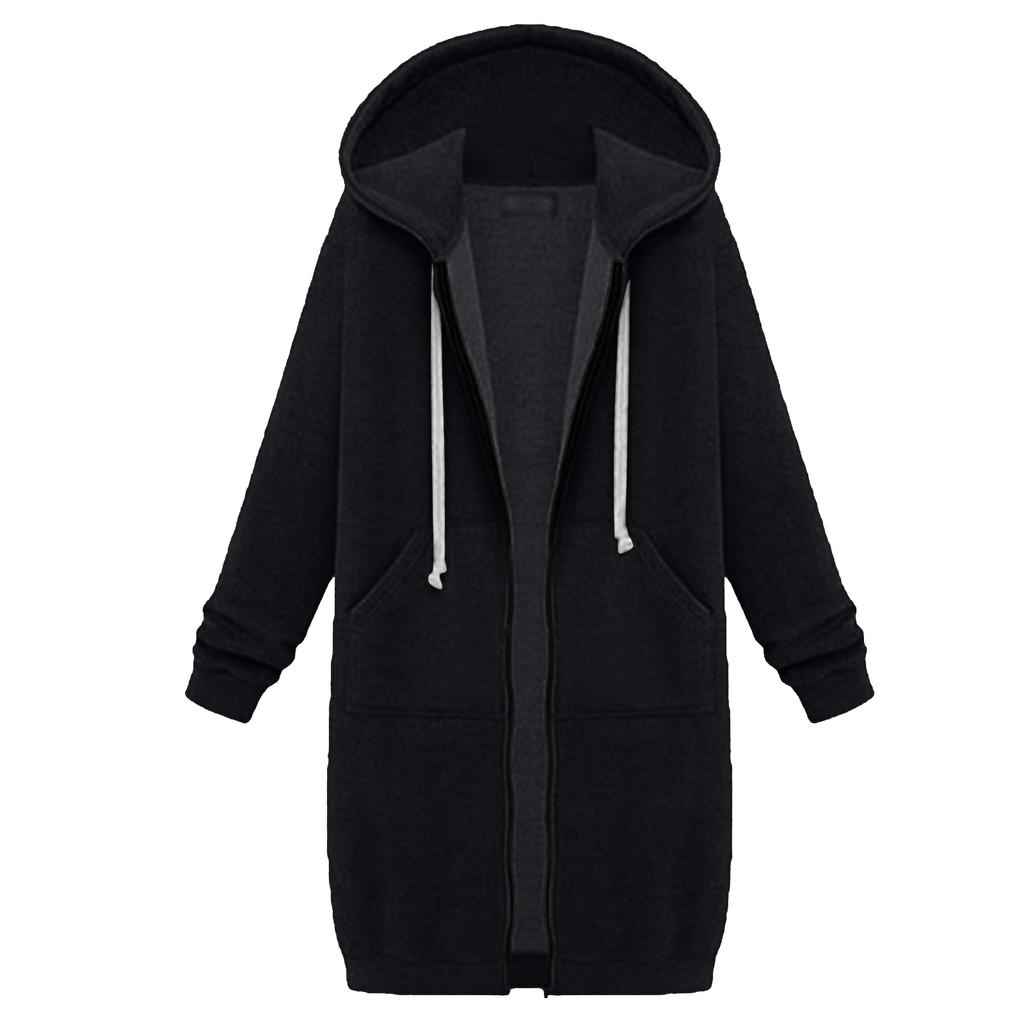 Женский свитшот удлиненный свободный с длинными рукавами и капюшоном с карманами