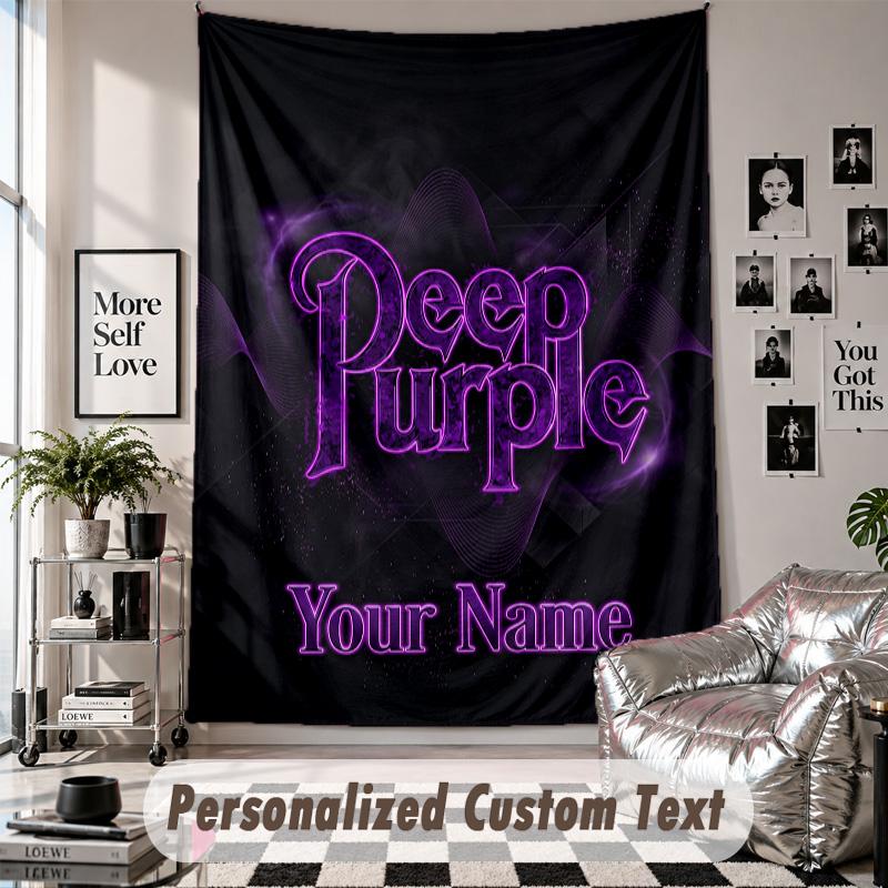 Wall Hanging Tapestry With Custom Name & Text, Deep Purple Decorative Tapestry For Bedroom