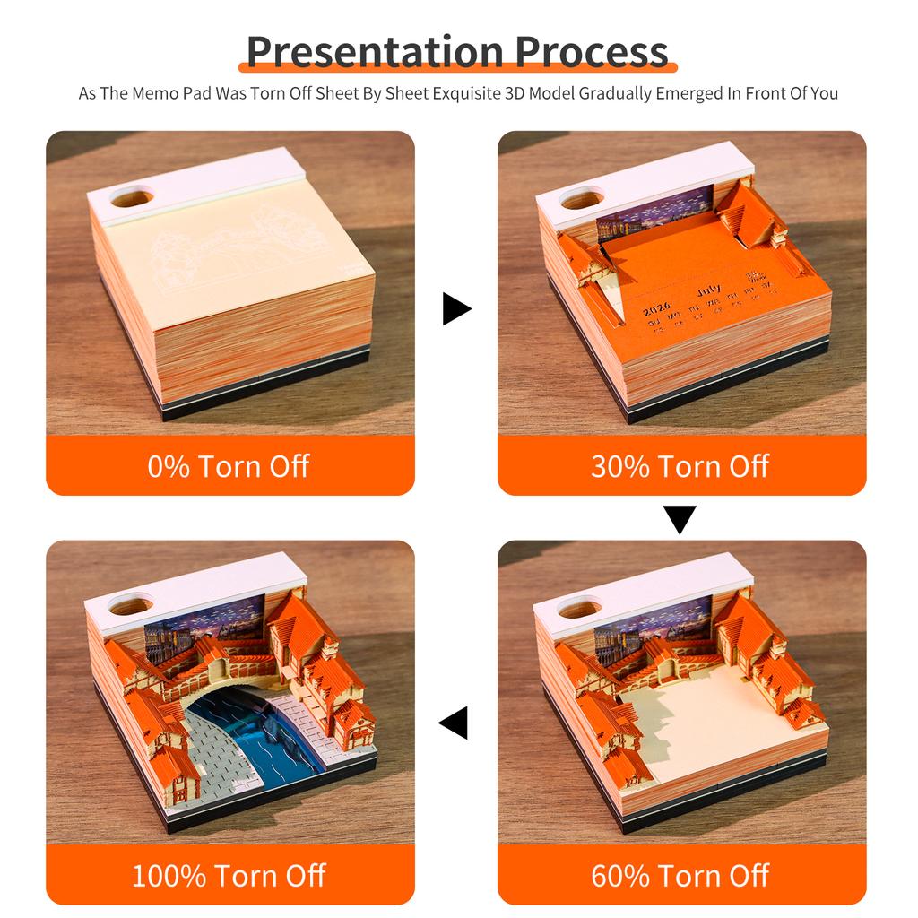 Venice City Landmark 3D Tear Off Memo Pad Travel Memory Tourist Souvenir Calendar Architectural Desk Note Block