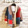 Autumn Winter Vintage Stitching Colors Men Women Casual Sweater Cardigan Multicolor Streetwear Loose Woolen Knitwear