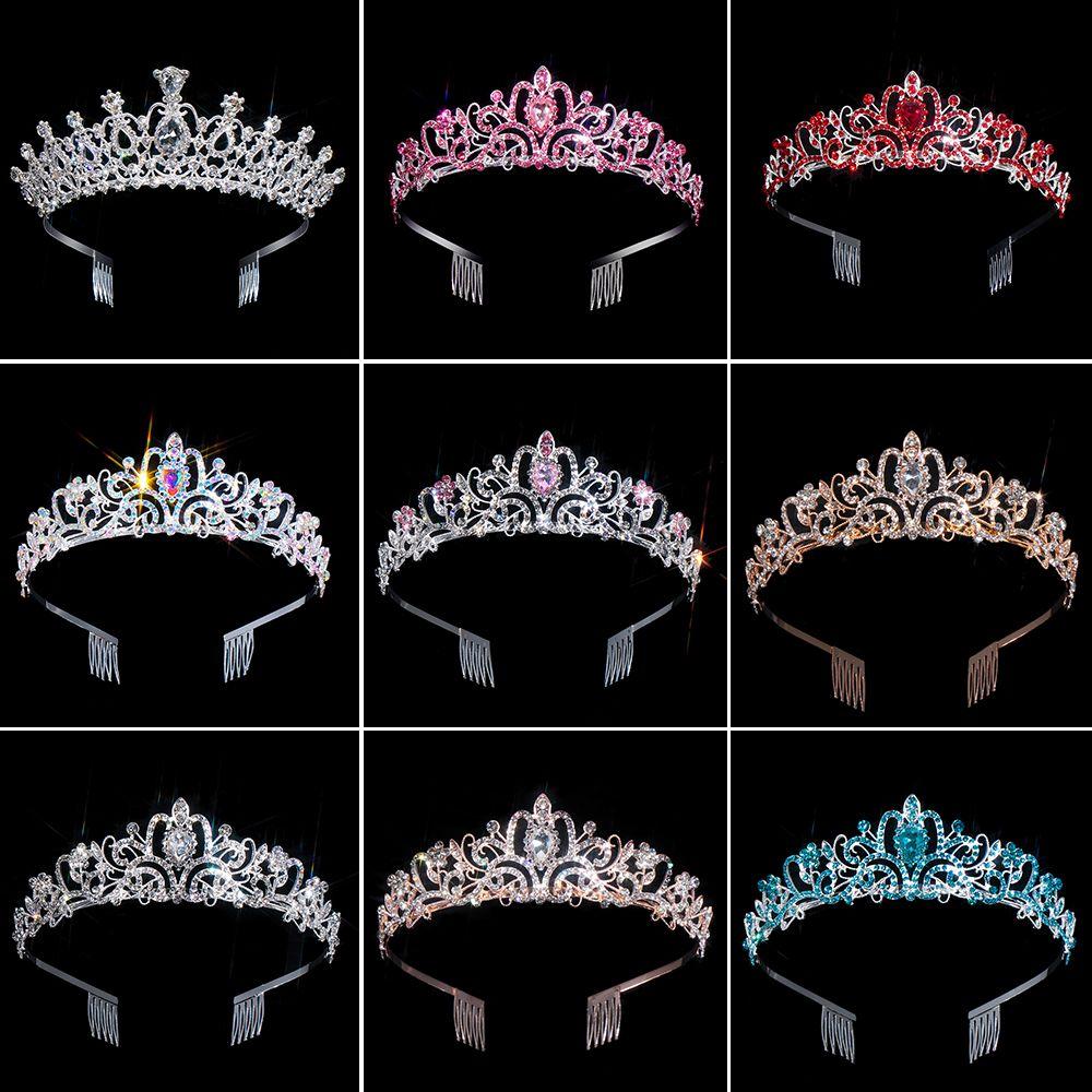 Bridal Hair Accessories Princess Rhinestone Crown with Combs Crystal Headband Silver Tiara Crown