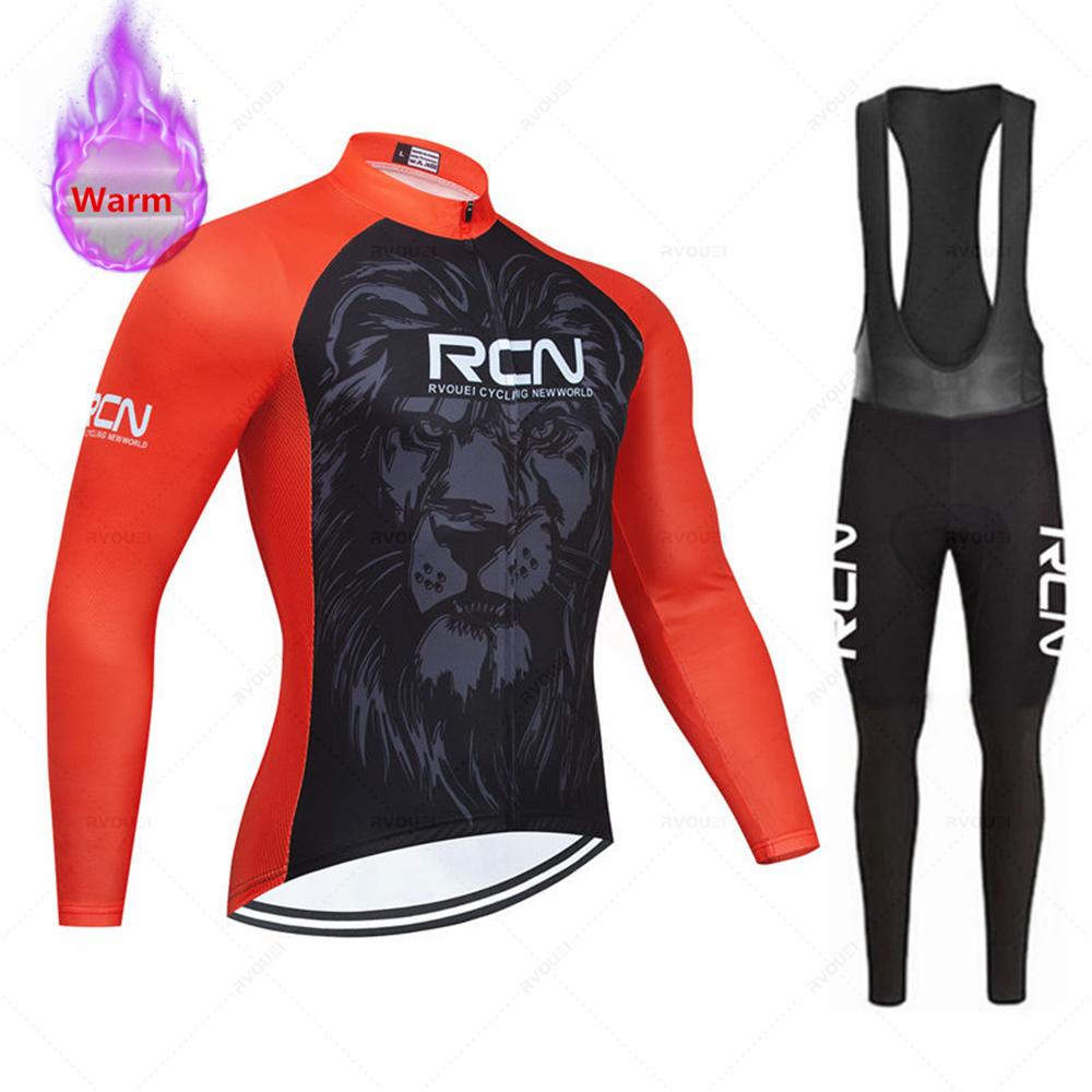 New Rcn Men Winter Cycling Clothing Long Sleeve Thermal Fleece Bicycle Jersey Set MTB Warm Bike Jersey Set Ropa Ciclismo Hombre
