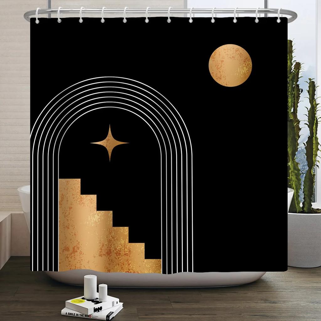 Geometric Line Round Color Block Shower Curtain Artistic Styling Simple Modern Polyester Shower Curtain Bathroom Decoration