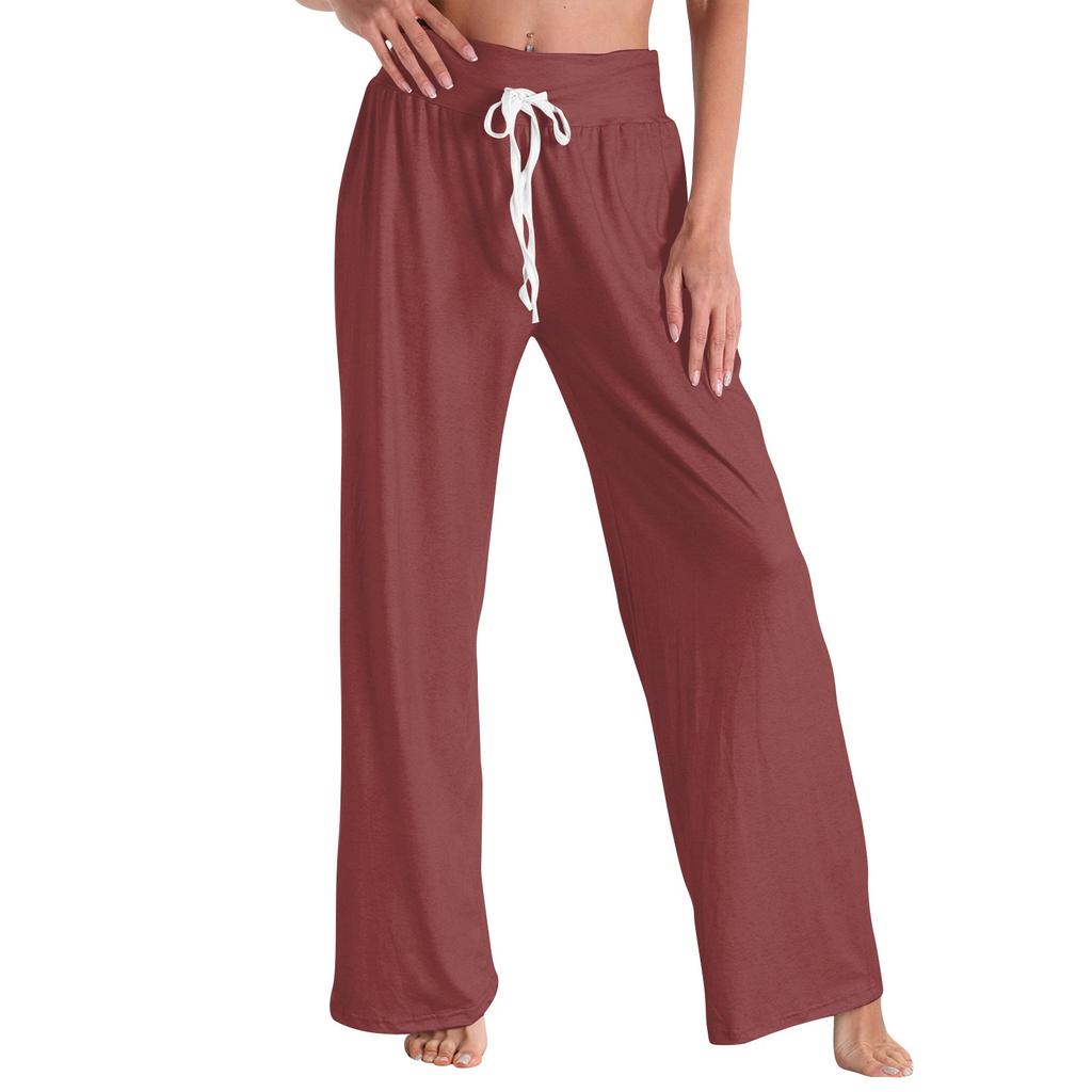 Women's Fashion Casual Comfortable Pajama Pants Solid Color Printed Drawstring Wide Leg Pants Trousers