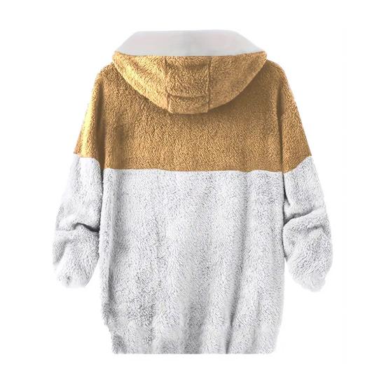 Men Hooded Fleece Jacket Adjustable Drawstring Long Sleeve Zipper Closure Coat Autumn Winter Warm Outerwear