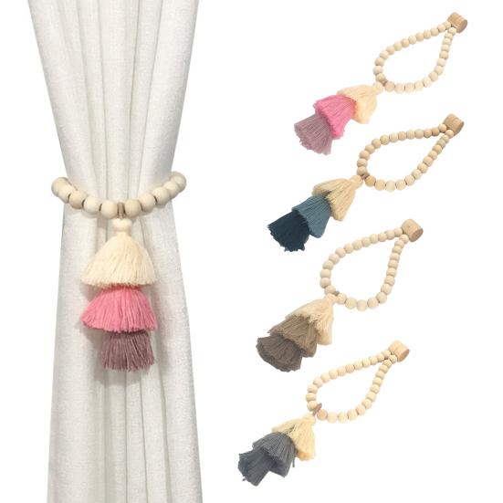 Подхваты для штор Деревянные бусины Сильная магнитная застежка Бахрома Богемный стиль Зажим для штор