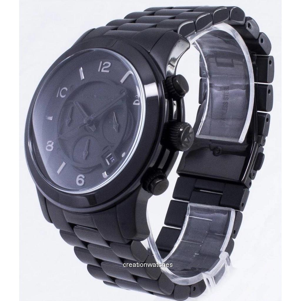 Восстановленные мужские часы Michael Kors Runway Chronograph из нержавеющей стали с черным циферблатом, кварцевые, MK8157, 100 м