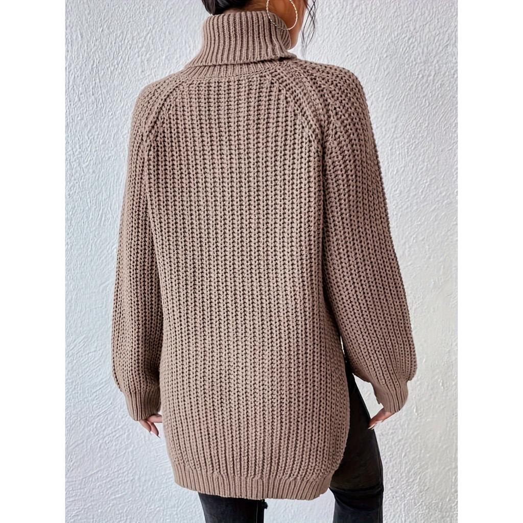 Водолазка вязаная с разрезом по низу универсальный свитер, повседневный свитер с длинным рукавом для осени и зимы, женская одежда