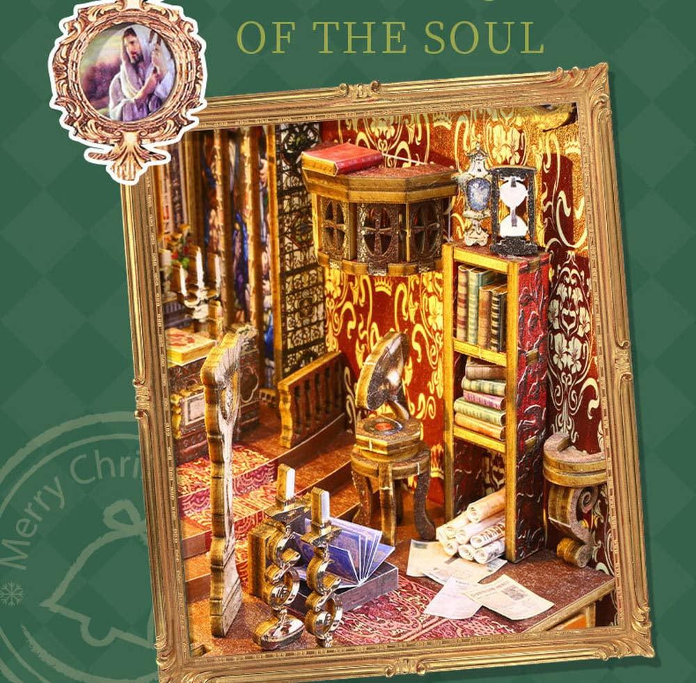 Моин моин Кукольный домик Миниатюрный Набор Сделай сам Легкая Сборка Инструкции Церковь Завета Христос Витражный Красивый Классический Ретро Реалистичный Светодиодная Подсветка Музыка