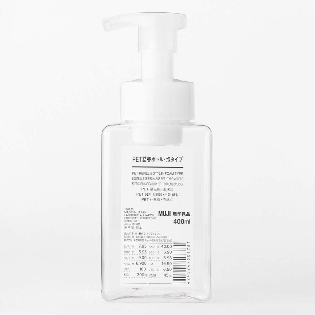 MUJI ПЭТ-бутылка для пенящегося средства 400 мл Прозрачная