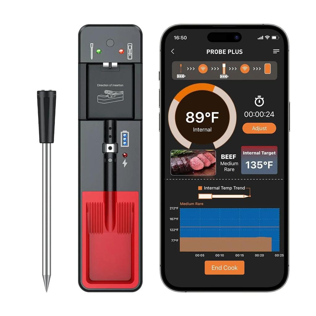 Wireless Meat Thermometer with Bluetooth, 360 Ft Range, Smart Cooking Thermometer for Oven, BBQ, Grill, Kitchen, Smoker