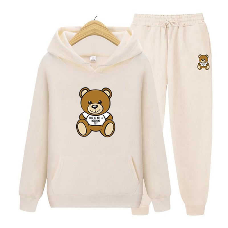 Новые осенне-зимние толстовки с принтом «Маленький медвежонок» + брюки для мужчин и женщин, повседневные толстовки с капюшоном, спортивная одежда, мужской флисовый костюм с капюшоном