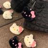 Adorable Plush Black-Pink Bow Keychain Doll Accessory
