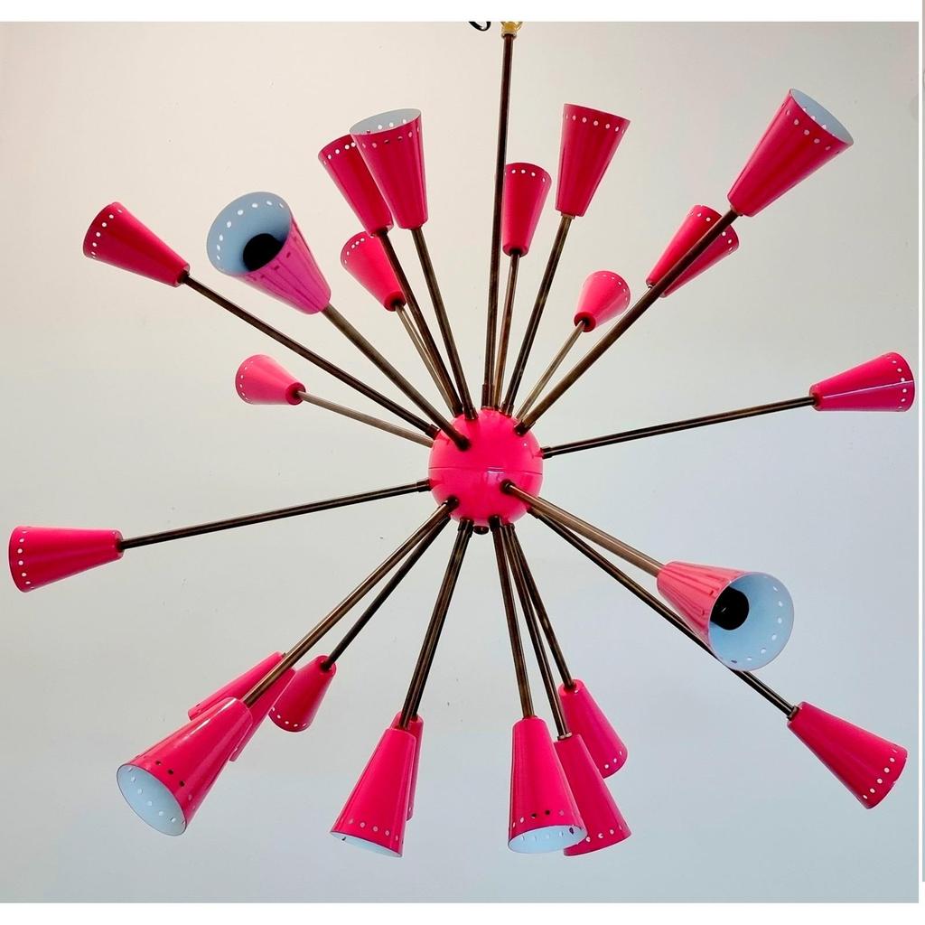 Pink Shade Brass Sputnik Chandelier 24 Arms Elegant Fixture For Home Decoration