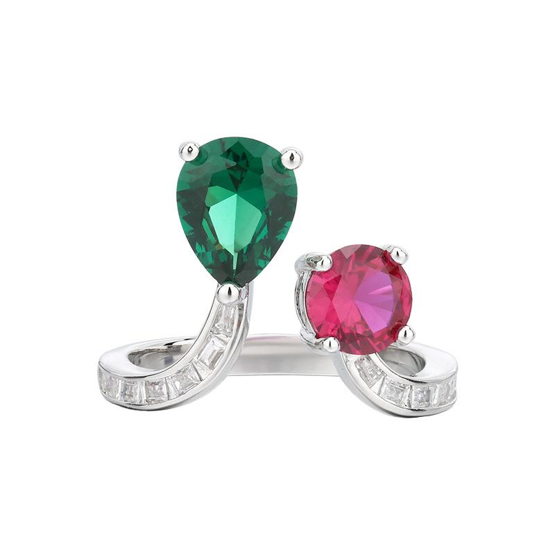 Jewelry, jewelry, ring inlaid with colored zircon, high-end light luxury, niche versatile open ring, women's spot.