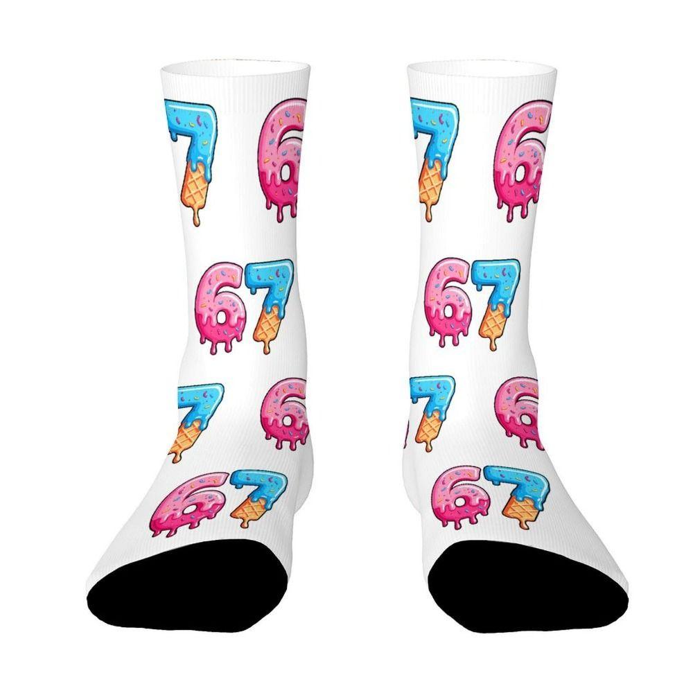 Warm 67 Meme Crew Long Socks Cartoon Creativity Stockings 67 Meme Ice Cream Socks For Men Women