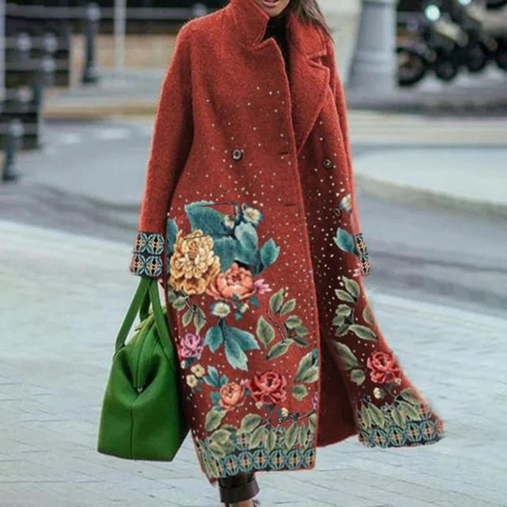 Женская мода для отдыха с длинными рукавами и лацканами, кардиган с принтом, пальто